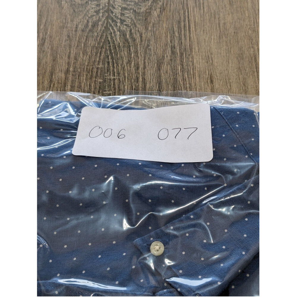 American Eagle Shirt Mens Medium Blue Dotted Print Long Sleeve Button Linen Blnd - Picture 8 of 8